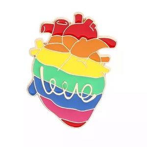 Love Anatomy Heart Pin Gold Rainbow Pride Cufflink